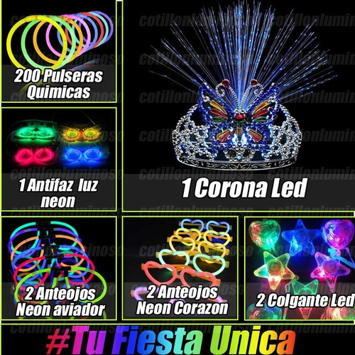 Combo Cotillón Luminoso + Carioca 465 Artículos + Corona Led