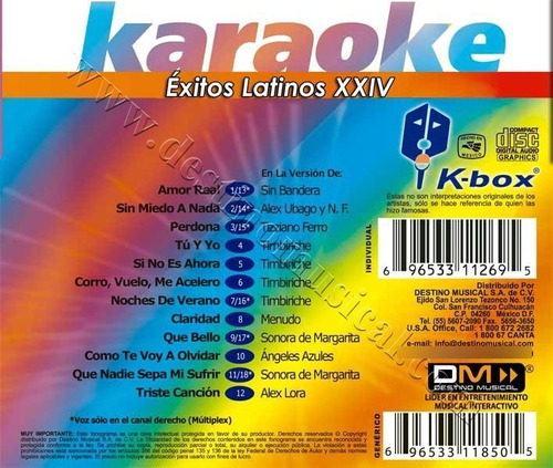Cd+g Karaoke K-box Éxitos Latinos Xxiv