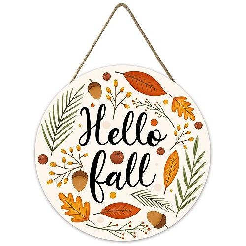 Hello Fall Wooden Sign For Front Door - Maple Leaves Th...