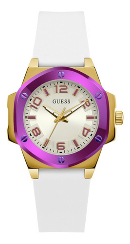 Reloj Guess Mujer Dama Casual Ladies Dress Sport Color de la correa Blanco/Morado Color del bisel Dorado Color del fondo Dorado