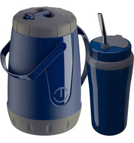 Garrafa Térmica Tererê 2.5l Copo Térmico 650ml Bomba Inox Cor Azul