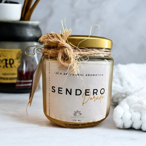 Vela Artesanal Aromática - 210 Ml - Protección Y Abre Camino Blanco Vela Sendero Dorado Mandarina