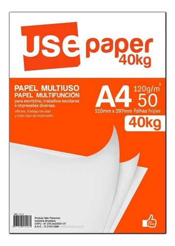 Papel Sulfite A4 120g/m² Para Impressão 40kg Branco 50 Fls