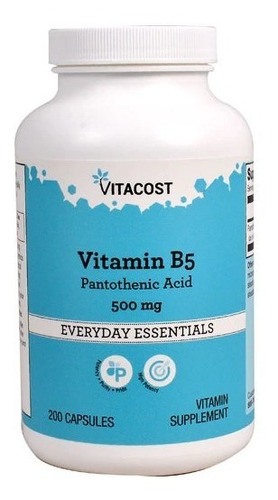 Vitamina B5 Ácido Pantoténico - 500mg - 200 Cápsulas 
