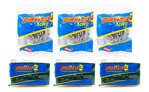 Patito Kit X 3 Esponjas Fibra Multiusos + 3 De Acero Ultra