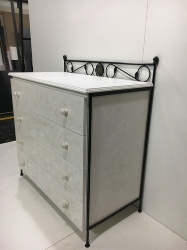 Imagen 2 de 2 de Mueble Cómoda Hierro Forjado 4 Cajones Madera Patinada