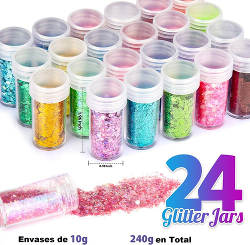Kit Escarcha Glitter Holográfica - Gruesa Y Fina 24 Unidades