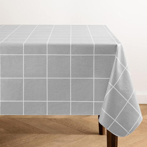 Mantel De Vinilo Resistente Rectangular Gris A Cuadros Mesa