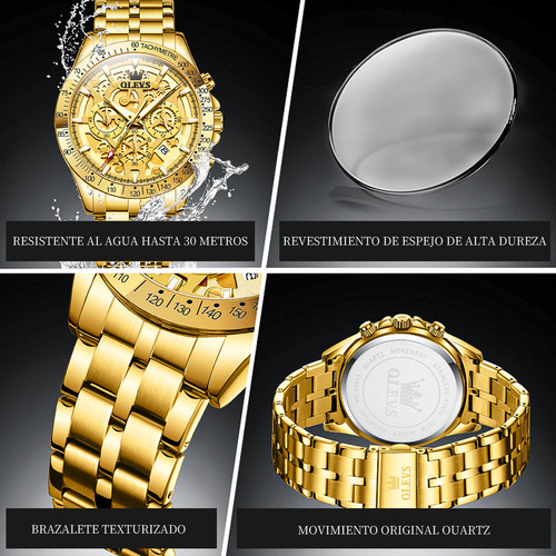 Reloj De Lujo Cuarzo Casual De Acero Impermeable Para Hombre 9913 Gold