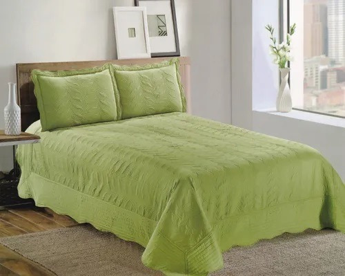 Cubrecama 1 1/2 Pza Amarelo Quilt Liso Verde Malva + 1 Funda