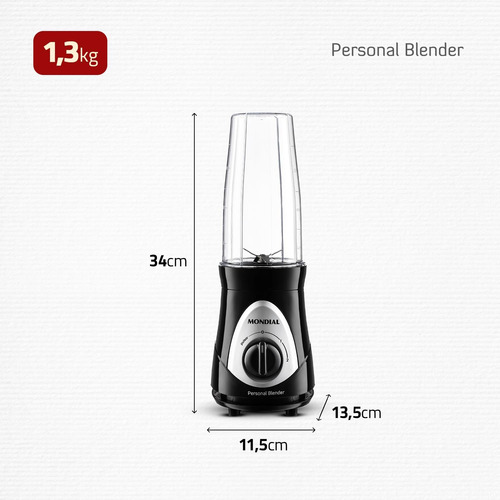 Liquidificador Mondial Dg-01 300w 2 Copos 127v Preto
