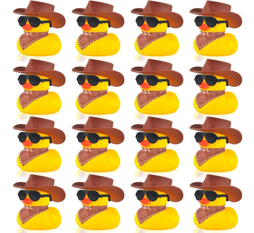 16 Set Mini Cowboy Rubber Duck Con Bufanda De Sombrero De Va