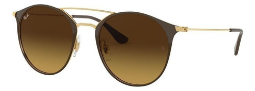 Anteojos de sol Ray-Ban RB3546 Small con marco de acero color matte brown, lente brown de cristal degradada, varilla gold de acero