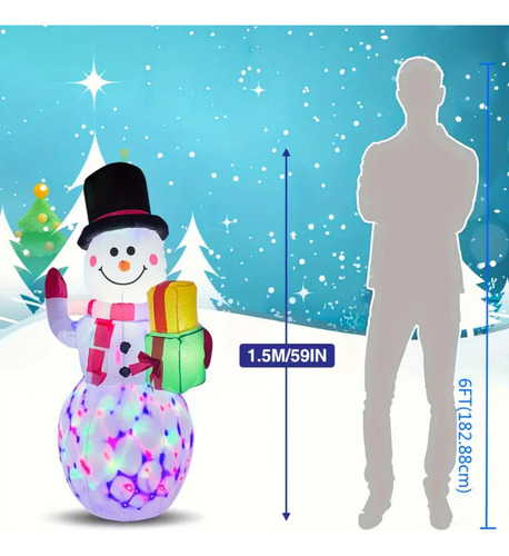 Muñeco Inflable De Nieve Navideños Con Luces Led Decoración Blanco