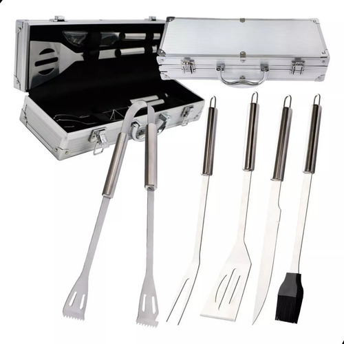 Kit Churrasco De Inox Com 5 Peças Com Maleta Profissional