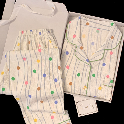 Pijama Con Estampado De Lunares En Color Para Mujer, Largo D