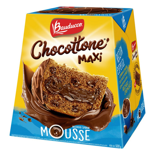 Imagem 1 de 1 de Panettone Chocolate Recheio Mousse Cobertura Chocolate Bauducco Chocottone Maxi Caixa 500g Bauducco