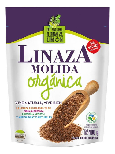 2 Pzas Linaza Eat Natural Lima Limón Orgánica Molida 400 Gra