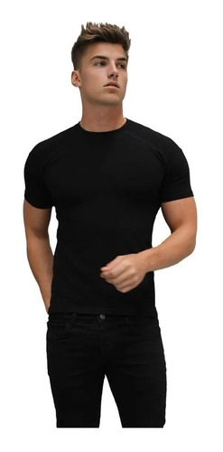 Remera De Hombre Entallada -elastizada- Mod. Lisboa Negro.