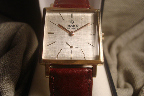 Hermoso Reloj Rado De Luxe Hombre 1958 Oro Plaque 18k Joya!! Marrón Oscuro Dorado Champagne (Usado)
