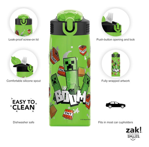 Zak Designs Botella Diseño De Minecraft, Plástico 16 Y 25 Oz Minecraft 25 Oz
