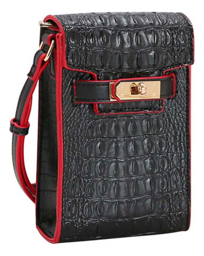 Bolsa Feminina De Ombro Transversal Chenson Croco Deluxe Cor Preto