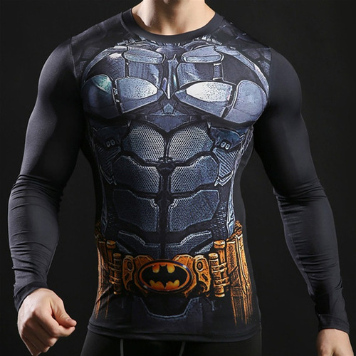 Camisa De Compresión Para Hombre Batmn Impreso Manga Larga