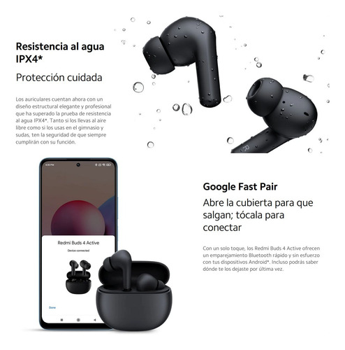 Xiaomi Redmi Buds 4 Active, Audífonos Táctil / Bluetooth 5.3