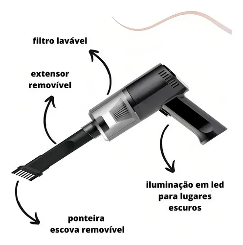 Aspirador automotriz inalámbrico 120w 6000pa - negro/blanco