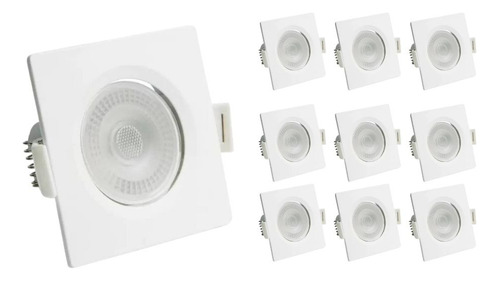 Kit 10 Spot Led 5w Quadrado Carcaça Branca - Branco Frio