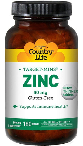 Zinc 50mg 180tabs Country Life - Unidad a $1660