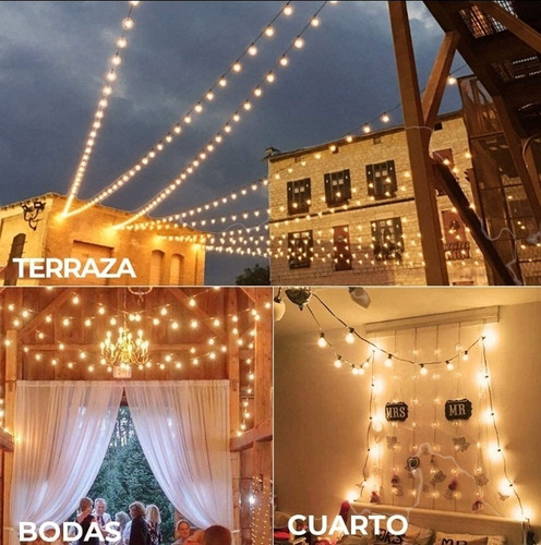 Guirnalda De Luces 25 Focos Para Exterior Impermeable Vintag Blanco