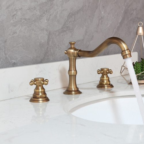 Griferia Baño Vintage Mesada Doble Comando Bronce Valemma Linea Glomma Modelo Retro Antiguo Cierre Ceramico