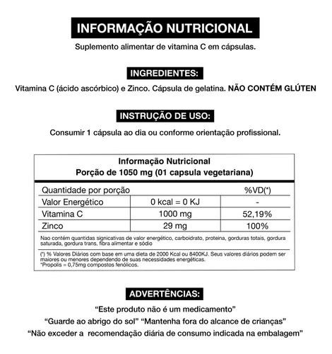 Vitamina C +zinco Adaptogen 60 Caps | Parcelamento sem juros