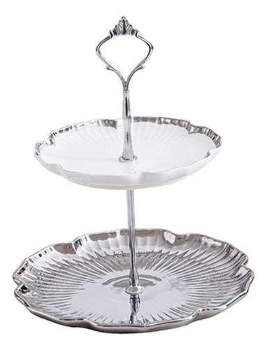 Elegante De Postres De 2 Niveles Con Asa Para B Plata