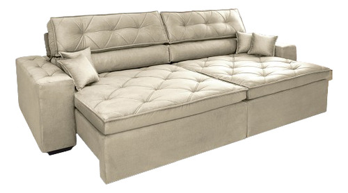 Sofá Retrátil e Reclinável 3,12m com Molas Cama inBox Estilo Suede Velusoft Bege