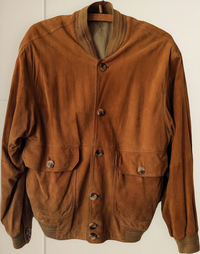Campera Tipo Bomber De Cuero Nobuk Estilo Universitaria