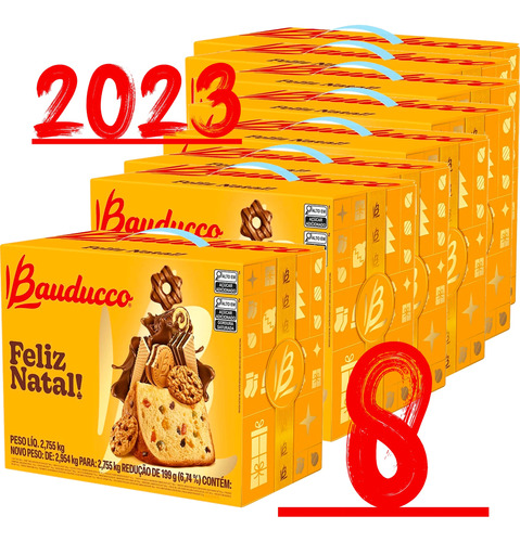 8 Unidades De Cesta De Natal Bauducco Grande 20 Itens