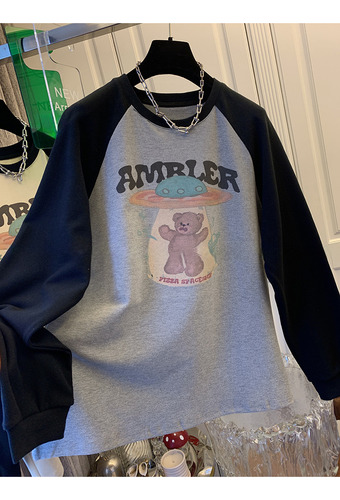 Camiseta Coreana De Oso De Dibujos Animados Con Mangas Raglá