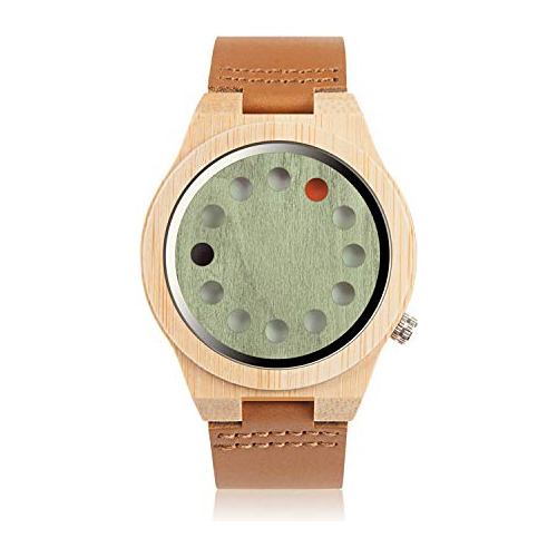 Bobo Bird Mens Reloj De Madera De Bambu 12 Agujeros Temporiz