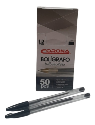 Boligrafos Negro Punta Media Marca Corona Caja 50 Und 