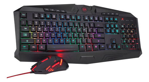 Kit de teclado y mouse gamer Redragon S101-BA Español de color negro
