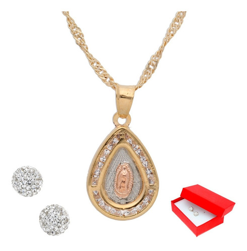 Medalla De Gota Chica Virgen Y Cadena Oro Laminado + Regalo