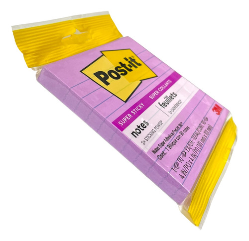 Block Notas Adhesiva 3m Post-it Super Sticky Raya 10cm 90hjs