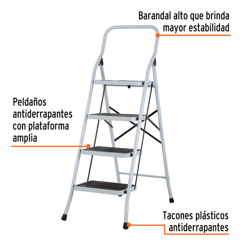 Escalera Turbular Plegable 150 Kilos 4 Peldaños Color Blanco