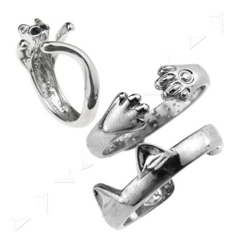 3 X La Forma Del Gato Patas Orejas Anillos En Plata Plateado