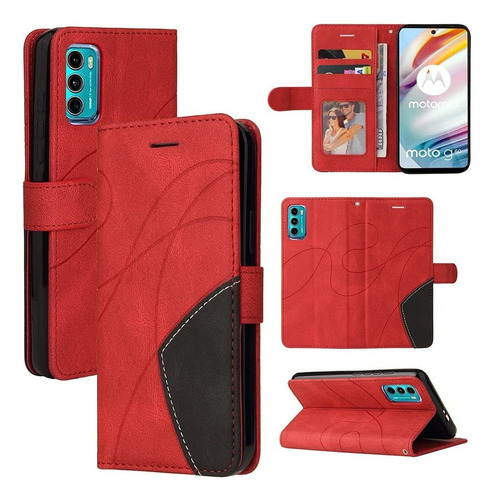 Para Moto G60 Funda Billetera Empalme Rojo, 