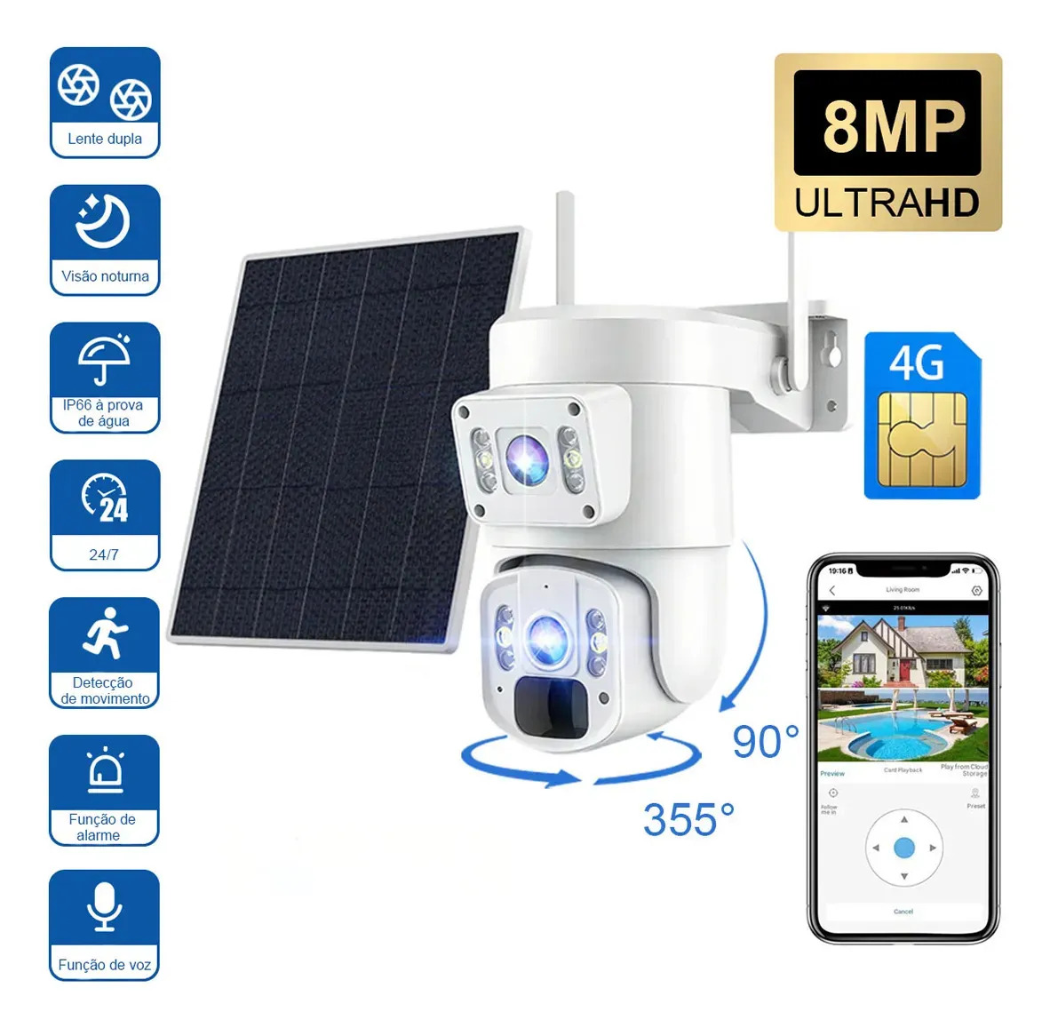 Cámara De Seguridad Solar 4g 8mp Exterior Conexión Sim