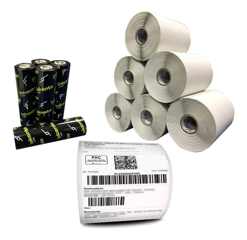 Kit 20 Rolos Etiqueta 10x15 Cm + 10 Ribbons Cera