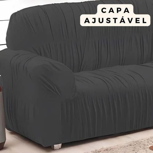 Capa De Sofá Três Lugares Elasticada De Malha Resistente Cor Cinza-escuro
